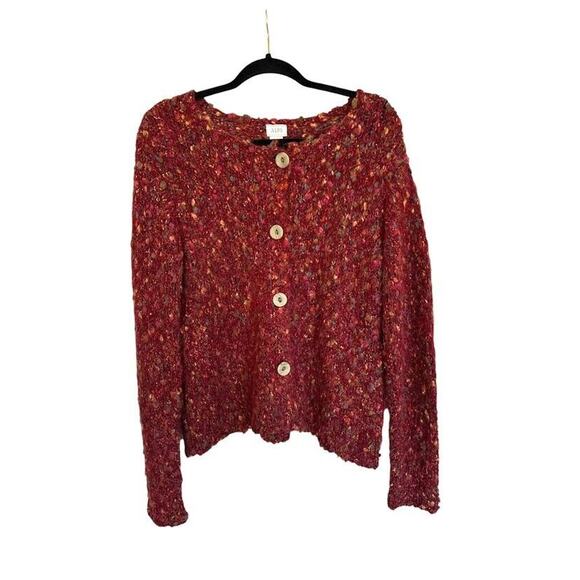 Alps Cardigan Sweater Womens Size Large Mohair Alpaca Blend Button Chunky Marled - Picture 1 of 6